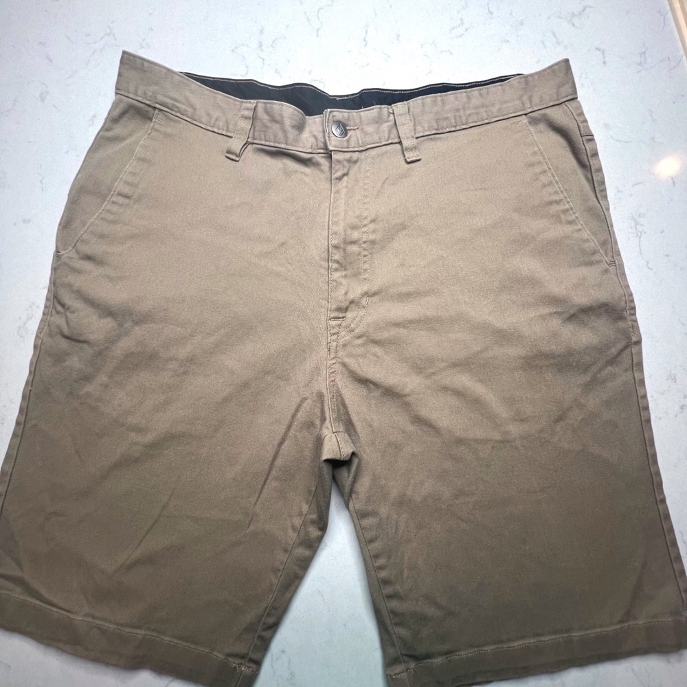 Volcom Tan Stretch Chino Shorts Mens 36 Khaki Brown Skate Casual